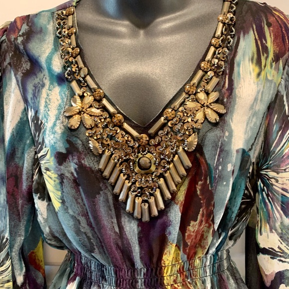 Harlow Zee sheer embellished abstract print blouse, size Medium - Picture 4 of 7